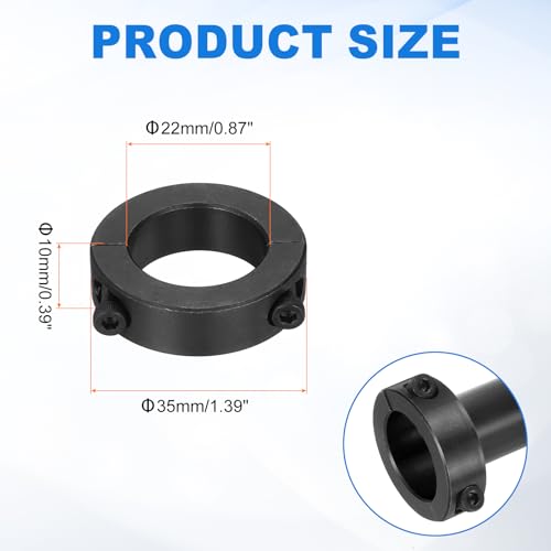 uxcell 4pcs Double Split Shaft Collars 22mm Bore, Two-Piece Clamping Collar 35mm OD 10mm Thickness Carbon Steel Lock Collar Clamp with Set Screws (Black Oxide) - size: 22mm x 35mm x 10mm