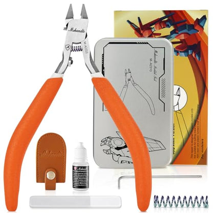 Model Nippers 4.7" Ultra Thin Single Blade Gundam Nippers, Sprue Cutter Hobby Nippers, Model Kit Nippers for Plastic Gunpla Model Building Gift Box with Protective Cover & Spring - style: Extra-thin (Iron Box)