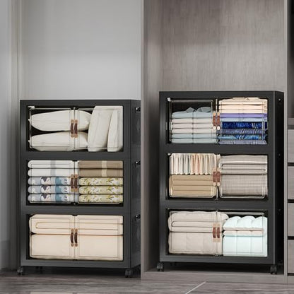 UAMFURI Stackable Storage Bins, 1050QT Collapsible Drawers with 2 Lids - color: Dark-175QT, size: 6Pack with 2 top lids