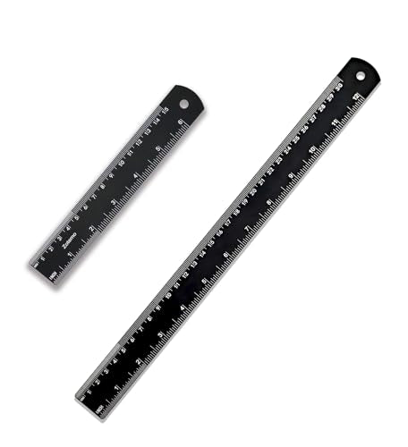 Metal Rulers, 6 and 12 Inch Aluminum Scales with Imperial and Metric Measurements, Laser Etched, Easy to Read, 0 Starts at the end, 2 Pack