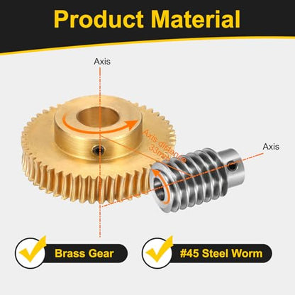 uxcell Worm Gear Set Right Rotation 50T 1 Module 50:1 Reduction Rate - size: Gear-14mm, Worm-8mm Bore, style: 1M-50T