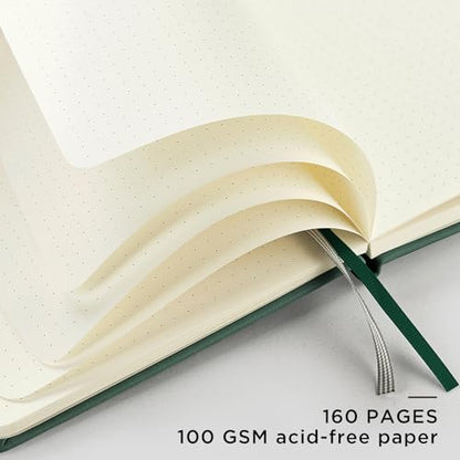 &And Per Se Dotted Journal Notebook (5 Packs), A5 Hardcover Leather Dotted Journal, 160 Pages 100 gsm Thick Paper, 3 Sheets of Stickers Included- 5.7'' x 8'' (Green - color: Green, style: 5 Pack-Dotted