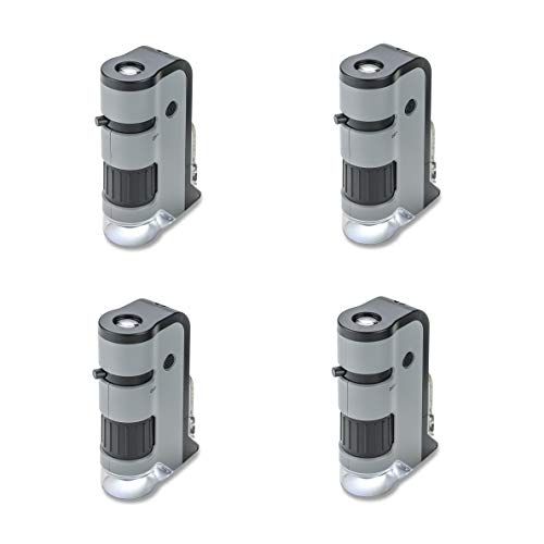 Carson MicroFlip 100x-250x LED and UV Lighted Pocket Microscope with Flip Down Slide Base and Adapter with CarsonCam Phone App - Set of 4 (MP-250MU) - style: Pack of 4