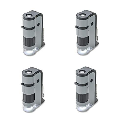 Carson MicroFlip 100x-250x LED and UV Lighted Pocket Microscope with Flip Down Slide Base and Adapter with CarsonCam Phone App - Set of 4 (MP-250MU) - style: Pack of 4