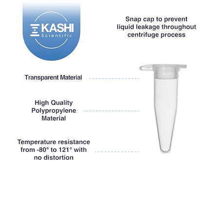 Kashi Scientific 0.2mL Clear Snap Cap PCR Tube with Graduation, Lab Grade Polypropylene Plastic [0.2mL, 1000] - size: 0.2mL