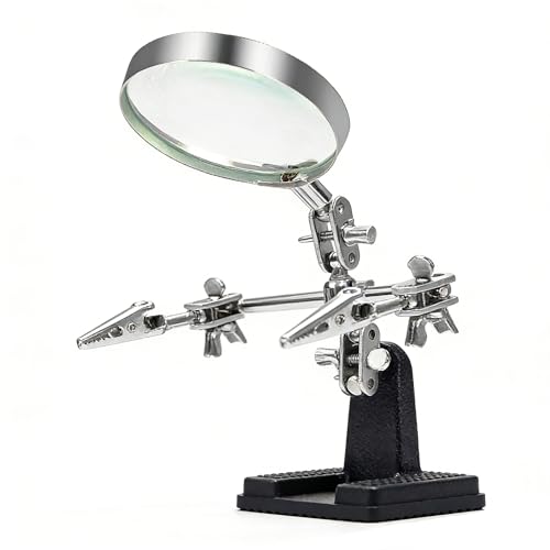 Helping Hands Magnifier Glass Stand with Alligator Clips - 5X Magnifying Lens, Perfect for Circuit Board Repair, Electronics Soldering, Hobby Crafts
