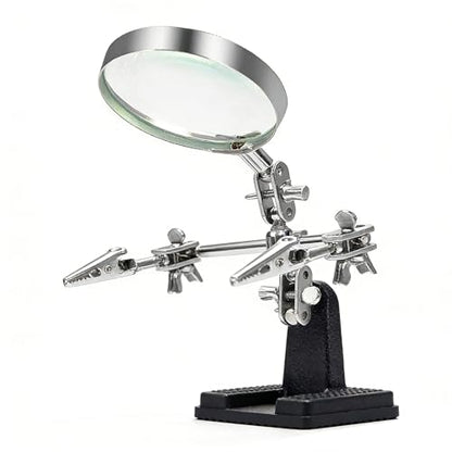 Helping Hands Magnifier Glass Stand with Alligator Clips - 5X Magnifying Lens, Perfect for Circuit Board Repair, Electronics Soldering, Hobby Crafts