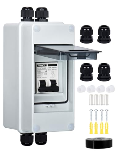 DIHOOL AC DC Circuit Breaker with IP65 Din Box for Solar Systems, 60 Amp 2 Pole 12V-400V, Non Polarized, Solar Panel Disconnect Switch, PV Array Shut Off Isolator - color: 60 Amp UV-Proof