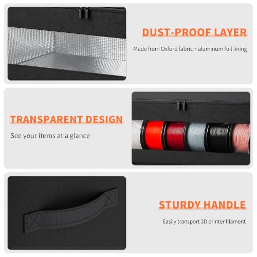 Filament Storage Box, 4 Pack Stackable Containers with Waterproof Zipper - color: Black