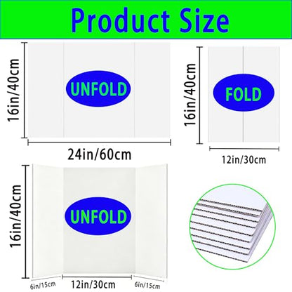 24" x 16", 6-Pack, Trifold Poster Board, White Corrugated Project Boards for Science Fairs, Office & School Projects, Photo Displays Event - size: 1