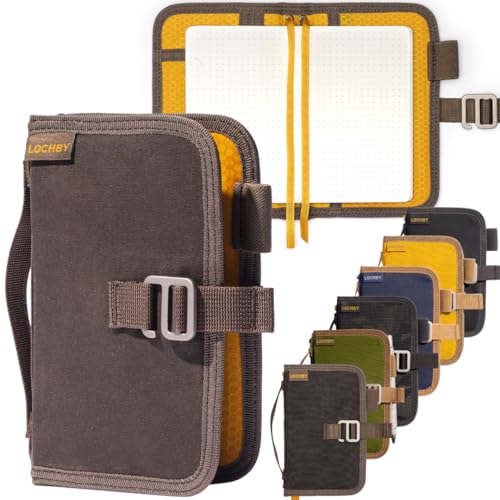 LOCHBY® Mini Field Journal | Water Resistant Waxed Canvas | Pen Loop | Included Tomoe River Notebook | Perfect for Travel, Art, Bullet Journal - color: Brown, size: Pocket-size Hook