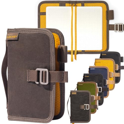 LOCHBY® Mini Field Journal | Water Resistant Waxed Canvas | Pen Loop | Included Tomoe River Notebook | Perfect for Travel, Art, Bullet Journal - color: Brown, size: Pocket-size Hook
