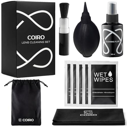 С Coiro Camera Lens Cleaning Kit – Camera Air Blower, Lens Cleaner Spray 100ml, Soft Brush, Wet Wipes & Cloth – DSLR Mirrorless Camera Cleaner - size: 5 IN 1