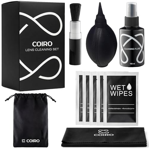 С Coiro Camera Lens Cleaning Kit – Camera Air Blower, Lens Cleaner Spray 100ml, Soft Brush, Wet Wipes & Cloth – DSLR Mirrorless Camera Cleaner - size: 5 IN 1