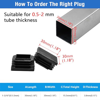 16 Pack 1-3/16"x 1-3/16" Black Square Tube End Cap Plastic Plugs - color: Black, size: 1-3/16" - 16 pcs
