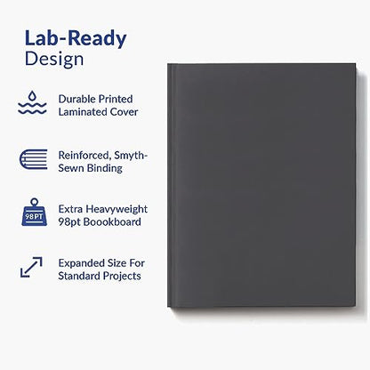 Vela Sciences Advanced E7-B Expanded Hardcover Lab Notebook, 9.25 x 11.75 in (23.5 x 30 cm), 144 Pages, Permanent Bound, 70lb Heavyweight Paper (1-Pack, Grid)