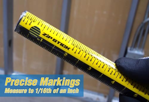Zip Stick 36" Magnetic Measuring Tool, Compact Dual Scale Ruler, Yellow