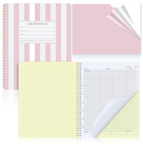 Affrolling Vertical Stripe Carbonless Lab Notebook Student Carbon Copy 8.5'' x 11'' 25 Sets of Pages 53 Pages Total Student Laboratory Chemistry Computation Notebook Scientific Grid Coil Binding(Pink) - color: Pink Stripe