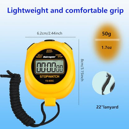 Stop Watches for Sports with Countdown Timer, ON/Off Simple Operation No Clock No Date, Stopwatches for Coaches (Yellow) - color: Yeloow