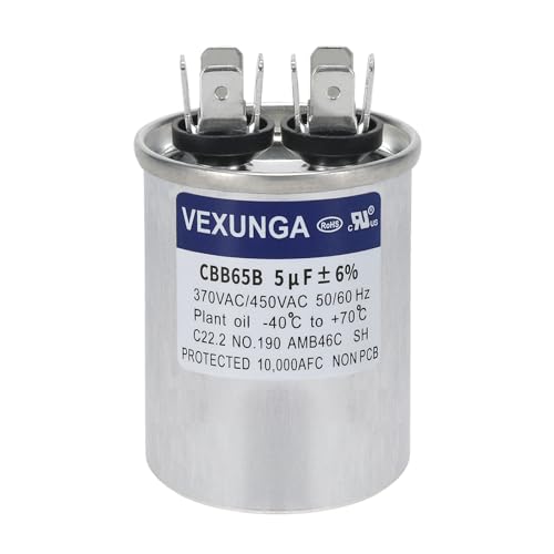 VEXUNGA 5uF 5 MFD 370VAC 440VAC 450VAC 50/60Hz CBB65B Round Run Start Capacitor for AC Unit Fan Motor Start or Pool Pump or Air Condenser Straight Cool - style: [V02] 5uF Round