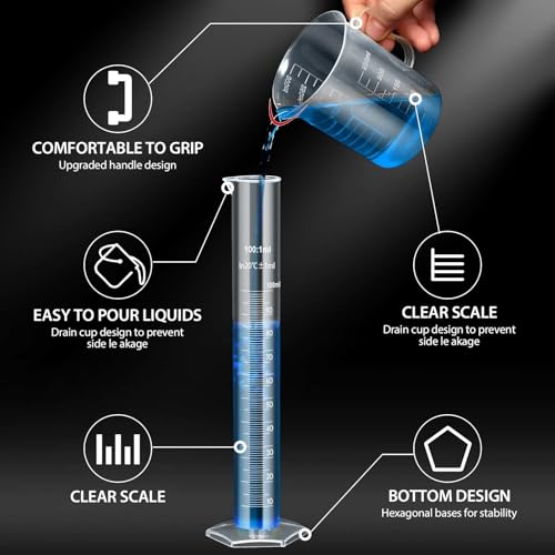 moveland Upgraded Plastic Graduated Cylinders and Beakers, 10-1000ml 15PCS