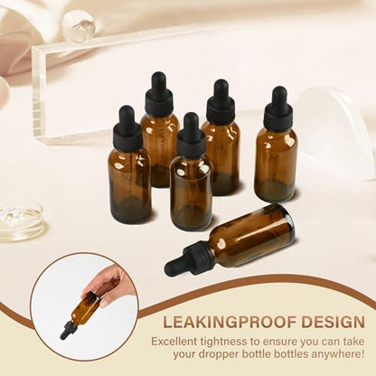 NOOEEISS 6 Pcs 1oz Amber Glass Eye Dropper Bottle, Tincture Bottles With Leak-Proof Design, Stronger Suction for All Kinds of Mixed Liquids - color: Amber, size: 1oz-6Pack