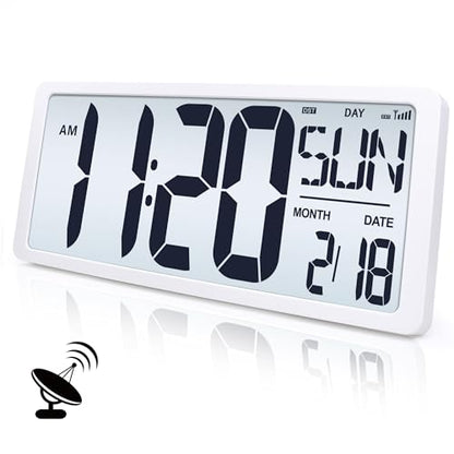 TXL 18.44" Large Amotic Digital Wall Clock with Backlight, Battery Operated Alarm Clock with Day, Date & Temperature, Jumbo Display Digital Count Up Down Timer Clock for Hoom,Classroom Room,Office - color: White Atomic Backlight-18.44in
