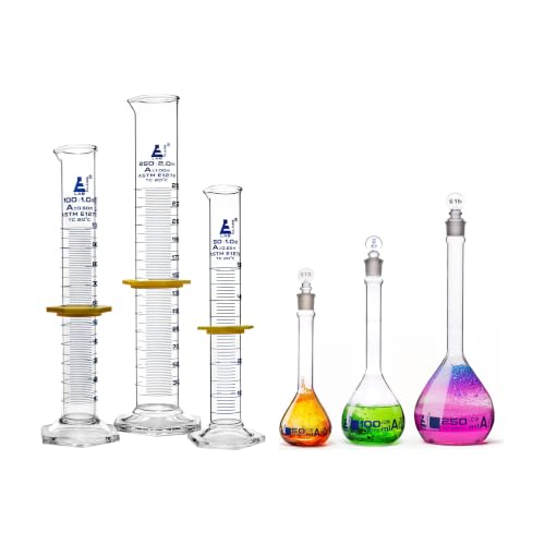 Graduated Cylinder & Volumetric Flask Set, Class A Borosilicate, 6 Pc