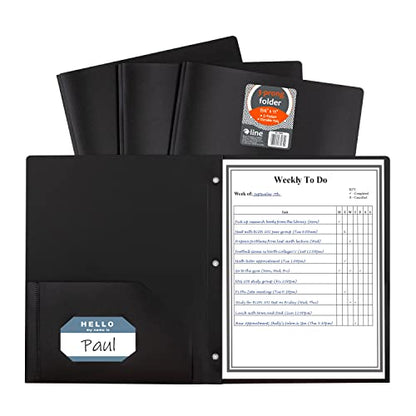 C-Line Two-Pocket Poly Portfolio with Prongs, Black (33961) - color: Black, size: 25-Pack with Prongs