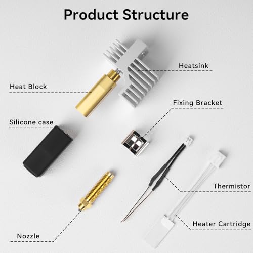 Upgrade Centauri Carbon Ceramic Hotend,High Temp Extruder Print Head Replacement with 0.4mm Brass-Hardened Steel Nozzle and Silicone Cover Compatible with ELEGOO Centauri Carbon 3D Printer - size: 1PCS