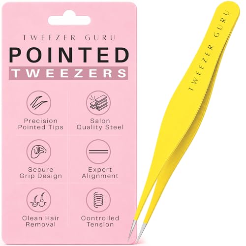 Pointed Tweezers - Sharp Precision Needle Nose Tip, Best Tweezers for Eyebrows and Ingrown Hair, Surgical Pointed for Blackheads & Splinters (Yellow) - color: Yellow, size: 1 Count