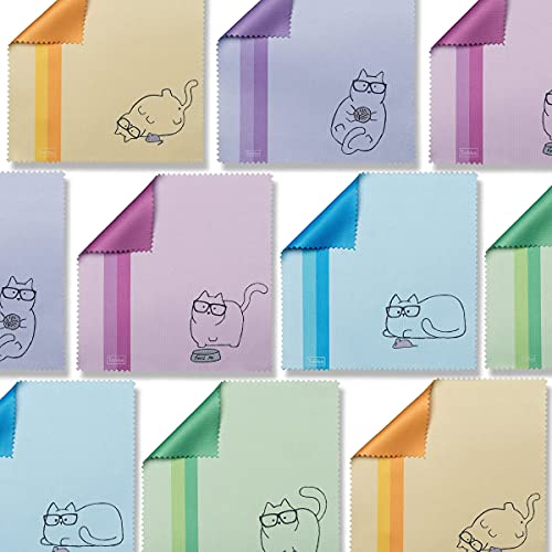 10 Pack Cute Kitty Cat Design Multicolor Microfiber Cleaning Cloths for Cleaning Eyeglasses Lenses Sunglasses and Cell Phone Beautifully Designer Colors Blue Pink Yellow Purple Green Cloth Wipes - color: Kitty Cat