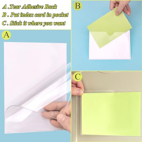 Antner 36 Pack Self-Adhesive Index Card Pockets for 4" x 6" Card, Top Open for Loading Clear Plastic Tote Bag Labels Holders for Organizing, Storage Bins, Library, Photos, Shelves (4.5 x 6.3 Inch) - size: 4" x 6" - 36PCS
