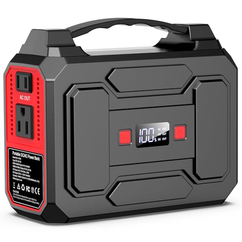 Portable Power Station, 146Wh 100W Solar Powered Power Bank with AC Outlet - color: Red