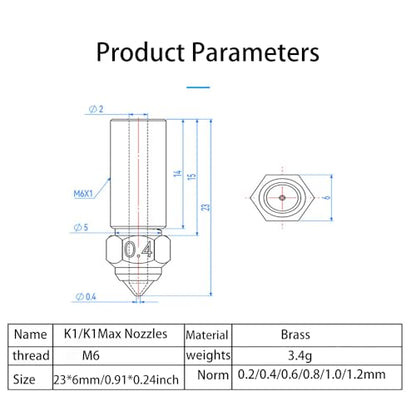 10PCS 3D Printer Extruder Nozzles Kit for K1/K1 Max/Ender 3 V3 KE - color: 10PCS Nozzles for K1
