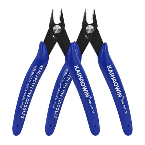 KAIHAOWIN 5" Micro Wire Cutters 2-Pack, Ultra-Sharp 170 Flush Cutters with Spring, Precision Side Cutting Pliers Sprue Nipper for 3D Printing, Plastic Models, Jewelry Making, Crafts, Zip Ties - size: 2 Pack