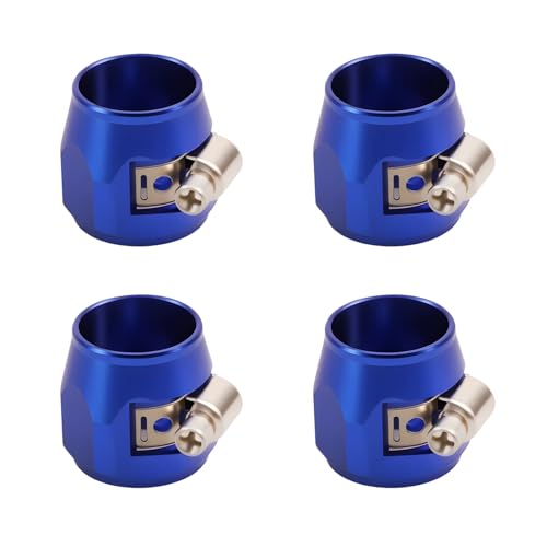 Aluminum Hose End Finisher Clamp, Universal Fit, Red Chrome Finish, 4pcs Set for Stainless Steel and Rubber Hoses, Model (Blue, 10AN) - color: Blue, size: 10AN