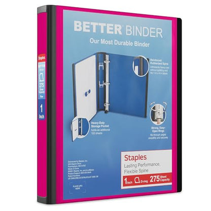Staples Better View 1-Inch D-Ring Binder, Pink, 275 Sheets - color: Pink, size: 1-Inch