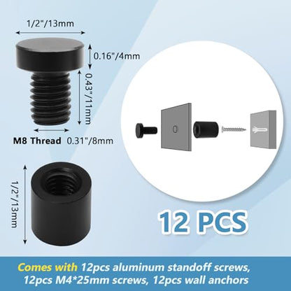 Luomorgo Aluminum Standoff Screws, 1/2" x 1/2", Black, 12 Pcs - color: Black, size: 1/2" x 1/2"