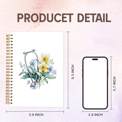 Nurse Gifts Notebook Journal, Doctor Nurses Appreciation Gifts Notebooks for Note Taking, Stethoscope Medical Flower Journal, Nursing Gift Hardcover Spiral Notebook 5.5x8.3in - color: nurse flower