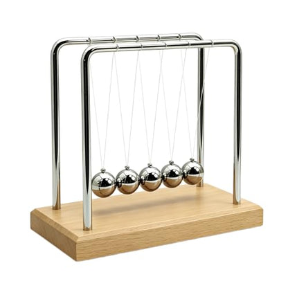Newtons Cradle Balance Pendulum Balls, Swinging Kinetic Balls with Beech Base, Science Physics Educational Learning Tool, Office Home Creative Decoration, Stress Relief Fidget Desk Toy (Medium) - size: Beech Base Medium - 5 Balls