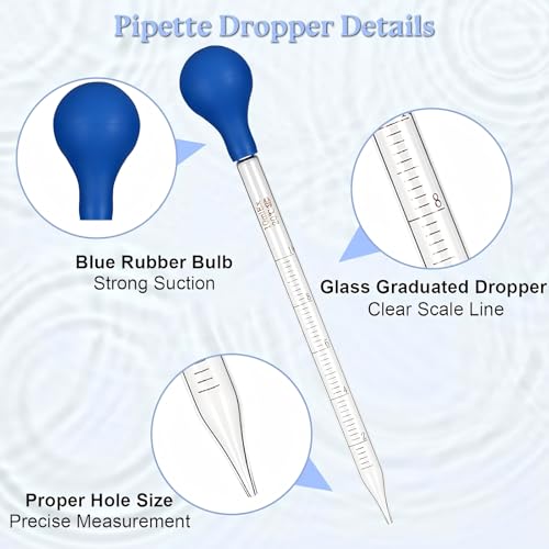 3Pcs Glass Graduated Pipettes Dropper, 10ml & 3ml Liquid Dropper with Rubber Bulb for Lab Home DIY Craft