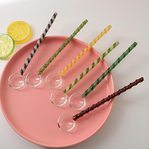Glass Stirring Spoons 6.7 Inch Clear Crystal Coffee Cocktail Mixing Spoon with Spiral Handle Ice Cream Yogurt Jam Dessert Scoop Swizzle Stick Stirrer for Bar Cafe Party (Red White) - color: Red White