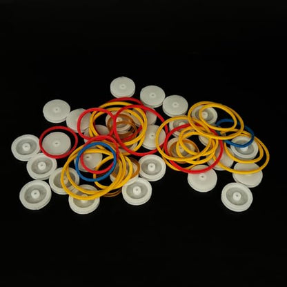30PCS 2mm Hole Plastic Pulley Wheel Belt Pulley Drive Pulley with Rubber Band Transmission Belt Pulley Belt for DIY Model Toy RC Car Truck Robot Airplane Parts (White 19.6mm Diameter, 2mm Hole) - style: White 19.6mm diameter