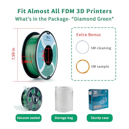 ZIRO 3D Printer Filament, 1.75mm Glitter Sparkle PLA, 1KG Diamond Green - color: Diamond-green