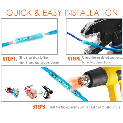 110pcs Heat Shrink Butt Connectors Kit 26-10 Gauge Solder Seal Wire Connectors Waterproof Insulated Electrical Quick Splice Wire Crimp Terminals