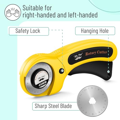 Mr. Pen- Rotary Cutter for Fabric with 1 Extra Blade, 45mm - color: Yellow