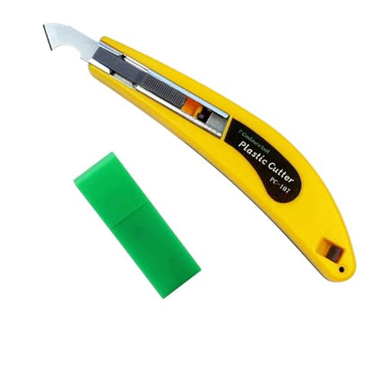 Professional Acrylic Plexiglass Sheet Cutter Scoring Knife Tool,With a Curved Handle,It Is More Convenient To Use.One handle,11 blades.(Yellow)