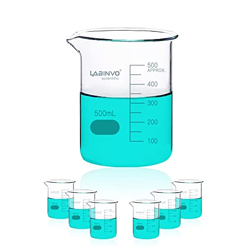 Low Form Graduated Glass Beaker, 6pcs of Vol.500ml, 3.3 Borosilicate Glass Beaker Set, IN-BKL500 - style: 6 PCS of 500 mL