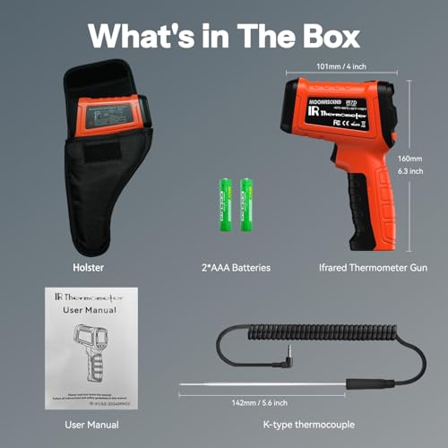 1796°F IR Infrared Thermometer Gun，16:1，with Humidity Display - color: Black Orange